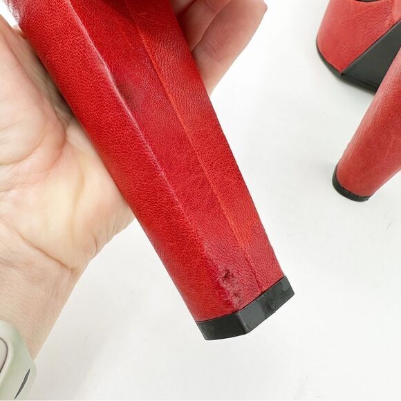 Stuart Weizmann Black Red and White Wide Strap Platform Sandals with Ankle Strap - Picture 7 of 15